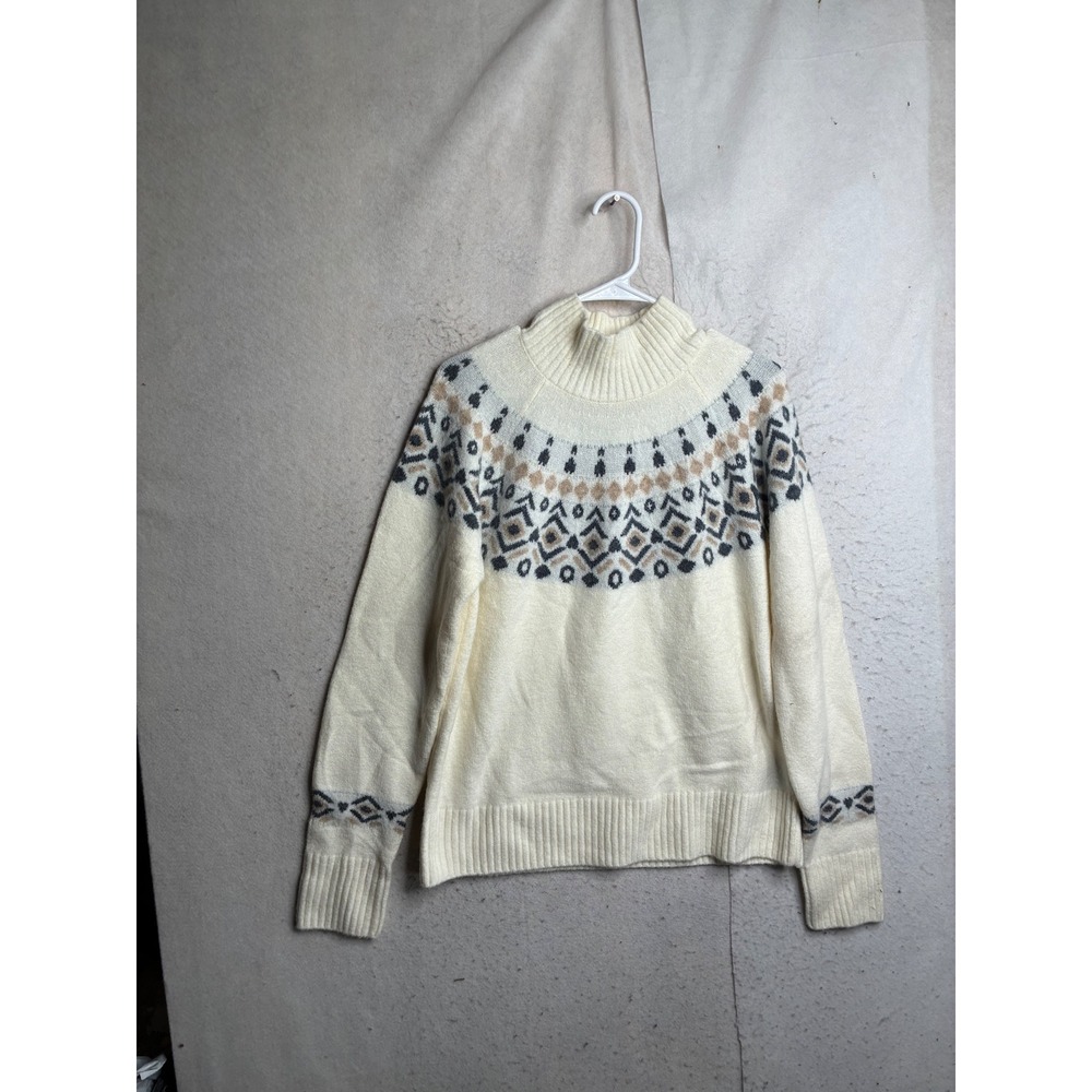 Kuhl Womens Cream Fair Isle Merino Wool Blend Mock Neck Sweater Large 9001